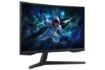 Monitorius Samsung LS27CG552EUXEN, matomas iš šono, rodo ekraną ir stovo konstrukciją