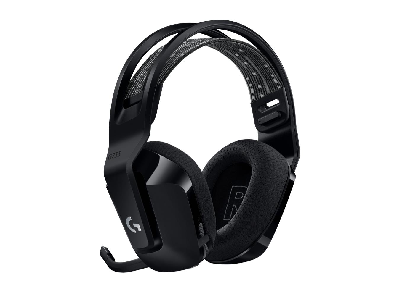 f764e30f-ef4f-4de8-ac7d-fbd7fa93ef3f Ausinės Logitech G G733, šoninis vaizdas su mikrofonu ir valdymo mygtukais