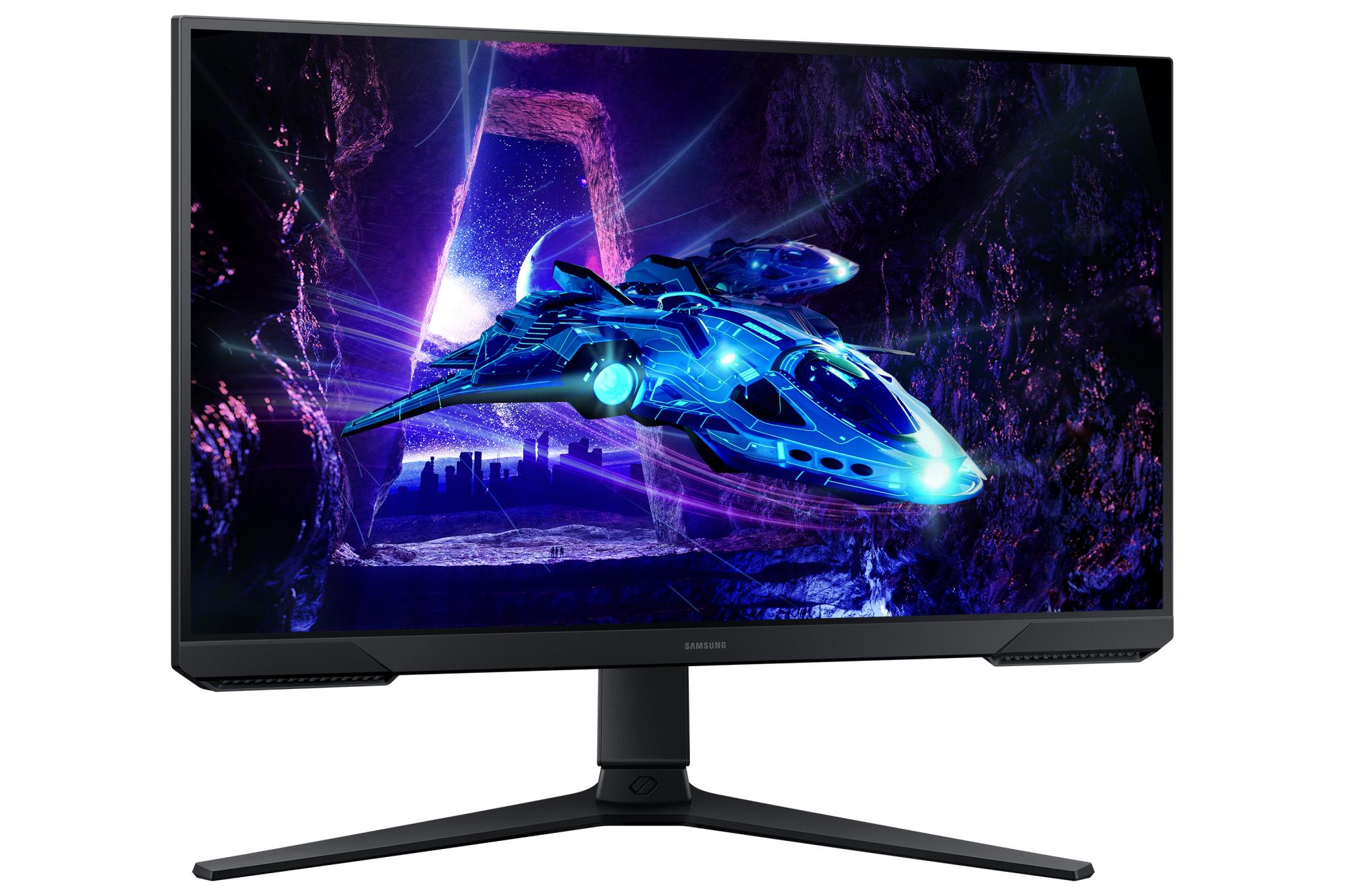 f889daf9-37e0-4849-8da5-84bd990dd584 Monitorius Samsung LS24DG302EUXEN, matomas iš šono, rodo ekraną ir prievadus