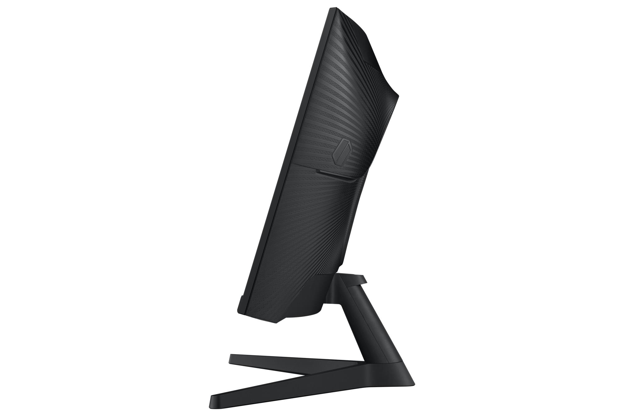 fa2d2e92-d349-4383-a90e-0f20082343fc Monitorius Samsung LS27CG552EUXEN, matomas iš šono, rodo ekraną ir stovo konstrukciją