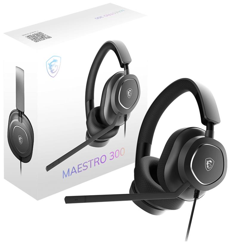 fdaa7a66-7a05-4f8e-a5ad-3e228eb2cbac Ausinės MSI MAESTRO 300, vaizdas iš šono, rodo ausinių konstrukciją ir galvos juostą