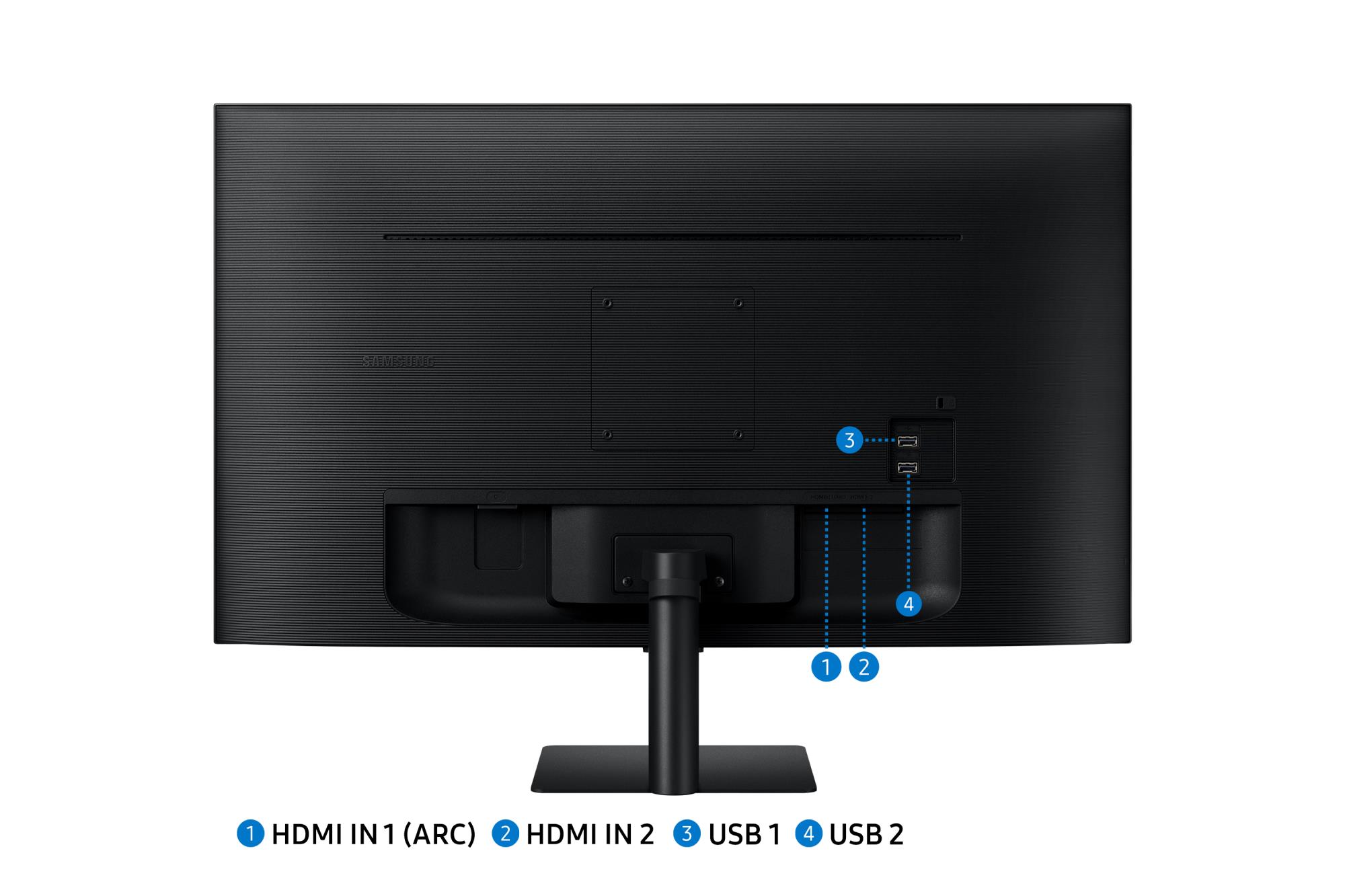0f285407-d7f9-40c3-896a-b6e9c6765ea0 Monitorius Samsung LS27DM500EUXDU M5 M50D, šoninis vaizdas su HDMI prievadais