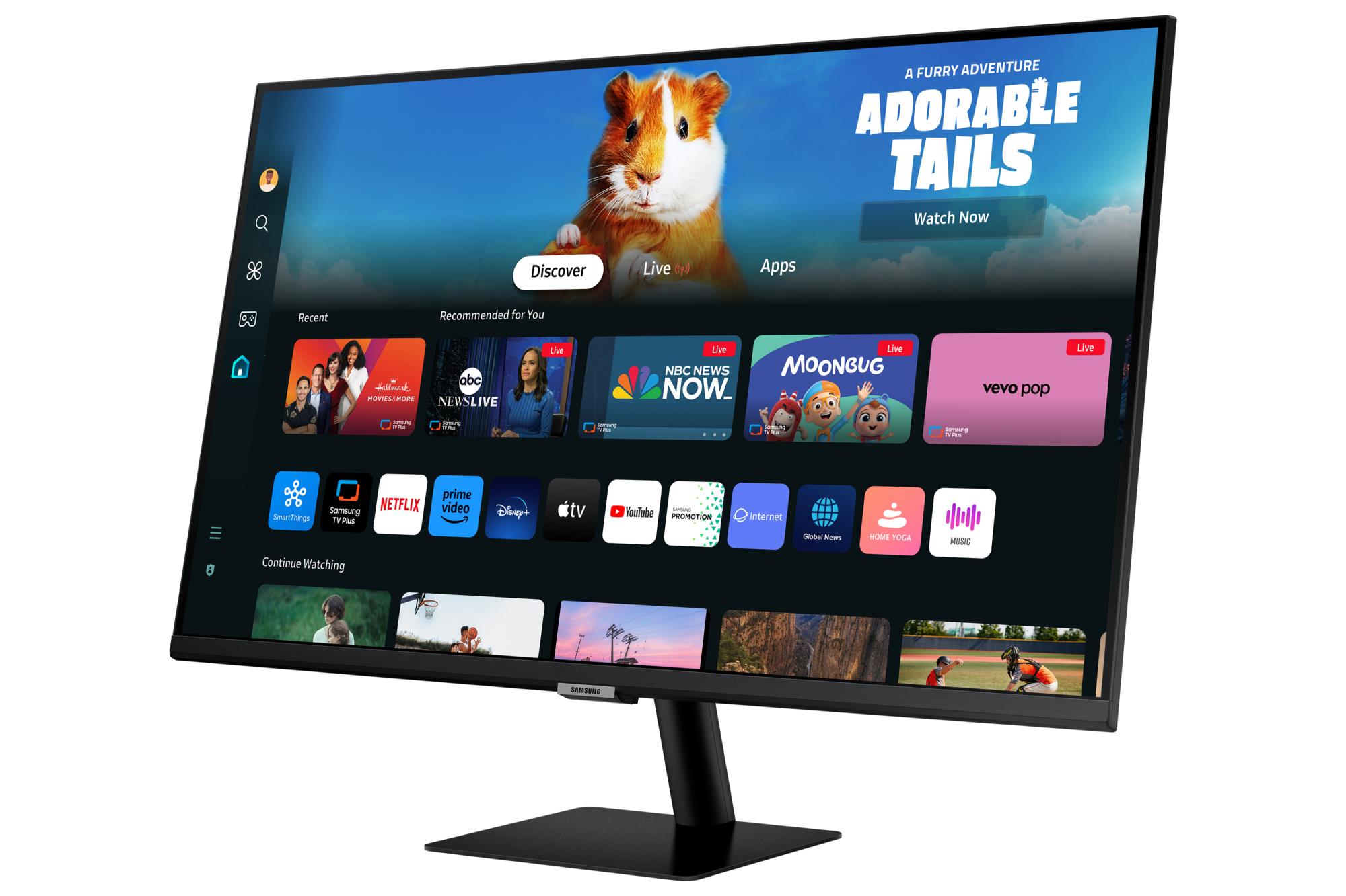 9323c189-f358-4705-a21d-419fa391c0eb Monitorius Samsung LS27DM500EUXDU M5 M50D, šoninis vaizdas su HDMI prievadais