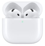 AirPods 4 ausinės, baltos spalvos, iš arti matomas dizainas ir forma