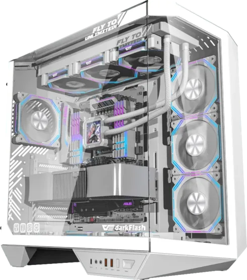 Darkflash DY470 kompiuterio korpusas baltas su 4 DM8 ventiliatoriais