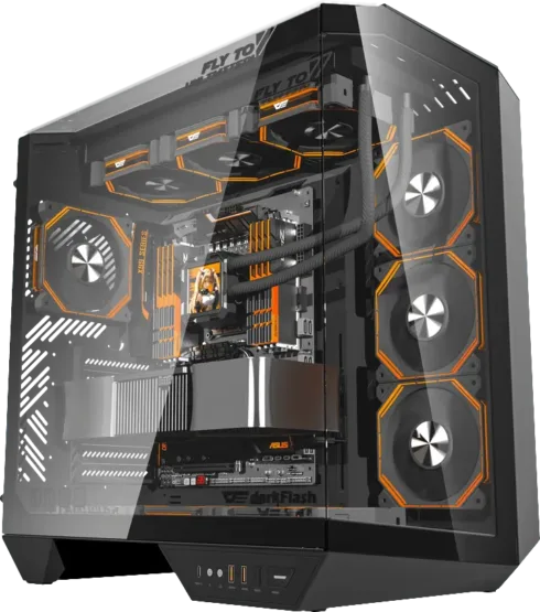 Darkflash DY470 BLACK korpusas su 4 DM8 ventiliatoriais