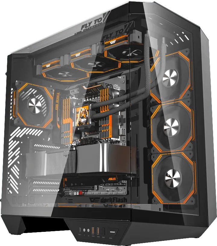 dy470 juodas Darkflash DY470 BLACK korpusas su 4 DM8 ventiliatoriais