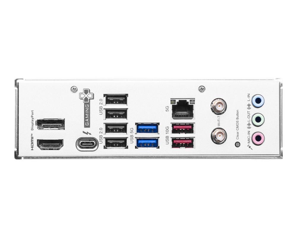 0e7ae9ec-bdf1-4240-b428-f55eda825d49 Motininė plokštė MSI B860 GAMING PLUS WIFI, viršutinis kampas, matomi SATA jungtys