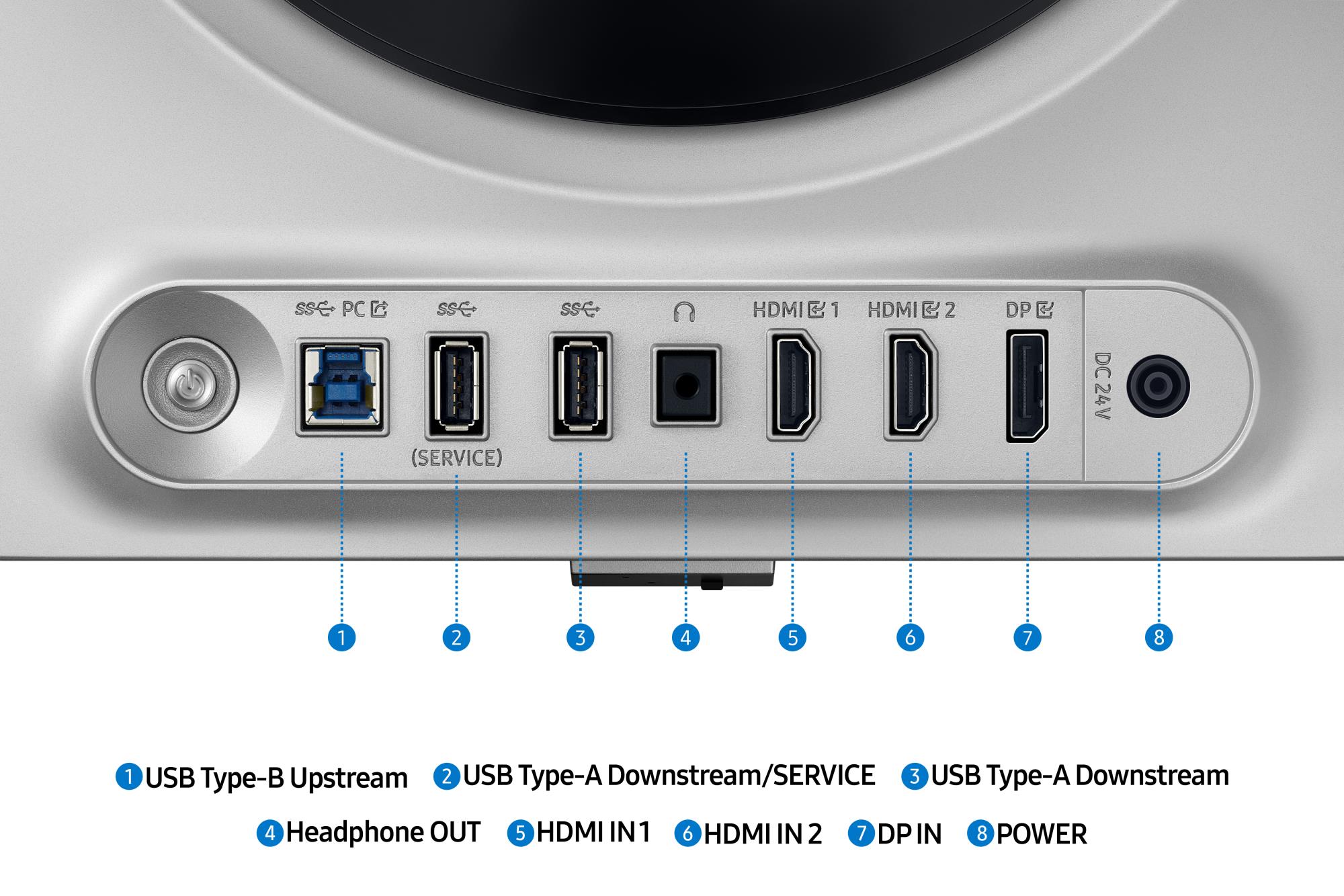 30610922-0550-4233-914c-0049799ee164 Monitorius Samsung LS27DG610SUXEN, šoninis vaizdas su HDMI ir DisplayPort prievadais