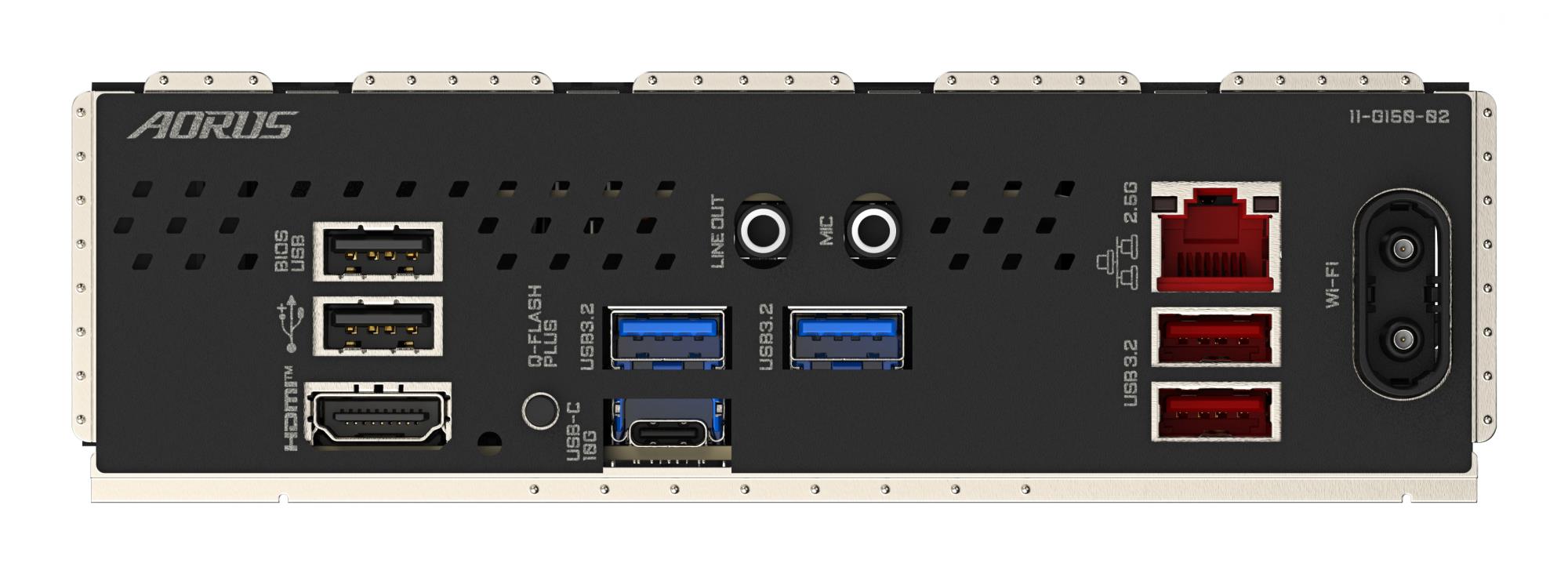 35f70176-bf60-4df0-ba91-784e0402a5f5 Motininė plokštė Gigabyte B850I AORUS PRO, šoninis vaizdas su lizdais ir jungtimis