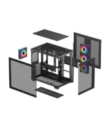 Korpusas Deepcool CG530 4F iš šono, rodo ventiliacijos angas ir jungtis