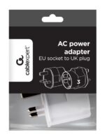 Adapteris su EU Schuko lizdu ir UK kištuku, matomas iš šono