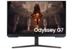 Monitorius Samsung LS32BG700EUXEN, šoninis vaizdas su reguliuojamu stovu