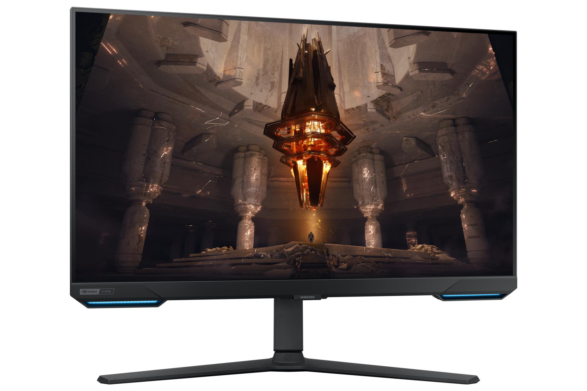 f632cfb6-8b63-4a99-b64b-e51553ba6a94 Monitorius Samsung LS32BG700EUXEN, vaizdas iš šono su reguliuojamu stovu