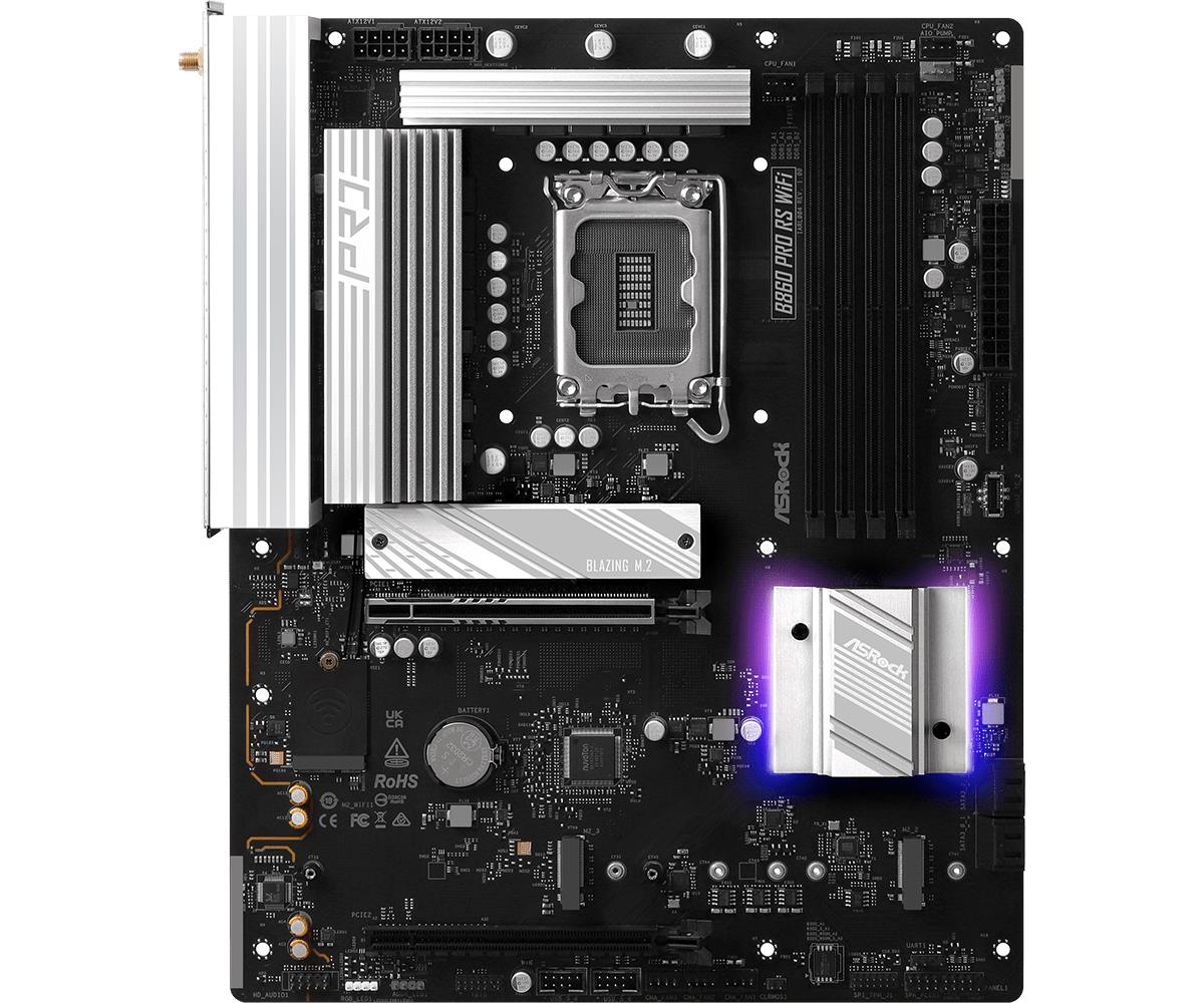 043ac3b7-ee11-4e73-9bea-9ec49920ec2b-1 Motininė plokštė ASRock B860 PRO RS WIFI, šoninis vaizdas su jungtimis