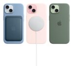 iPhone 15“ su 6,1 colio ekranu, matomas iš šono, rodo dizainą ir kameras