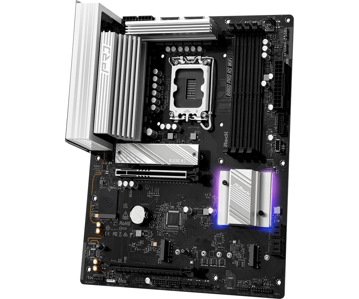 5bdc996d-5920-49d4-9ae2-c2c39c64c8d0-1 Motininė plokštė ASRock B860 PRO RS WIFI, šoninis vaizdas su jungtimis
