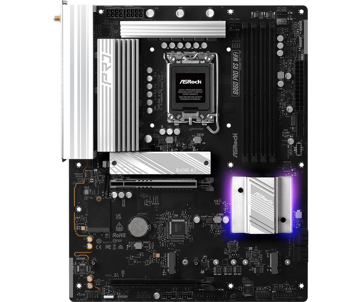 61dc87e4-2d68-4a02-932c-eb39fd1416eb-1 Motininė plokštė ASRock B860 PRO RS WIFI, šoninis vaizdas su jungtimis