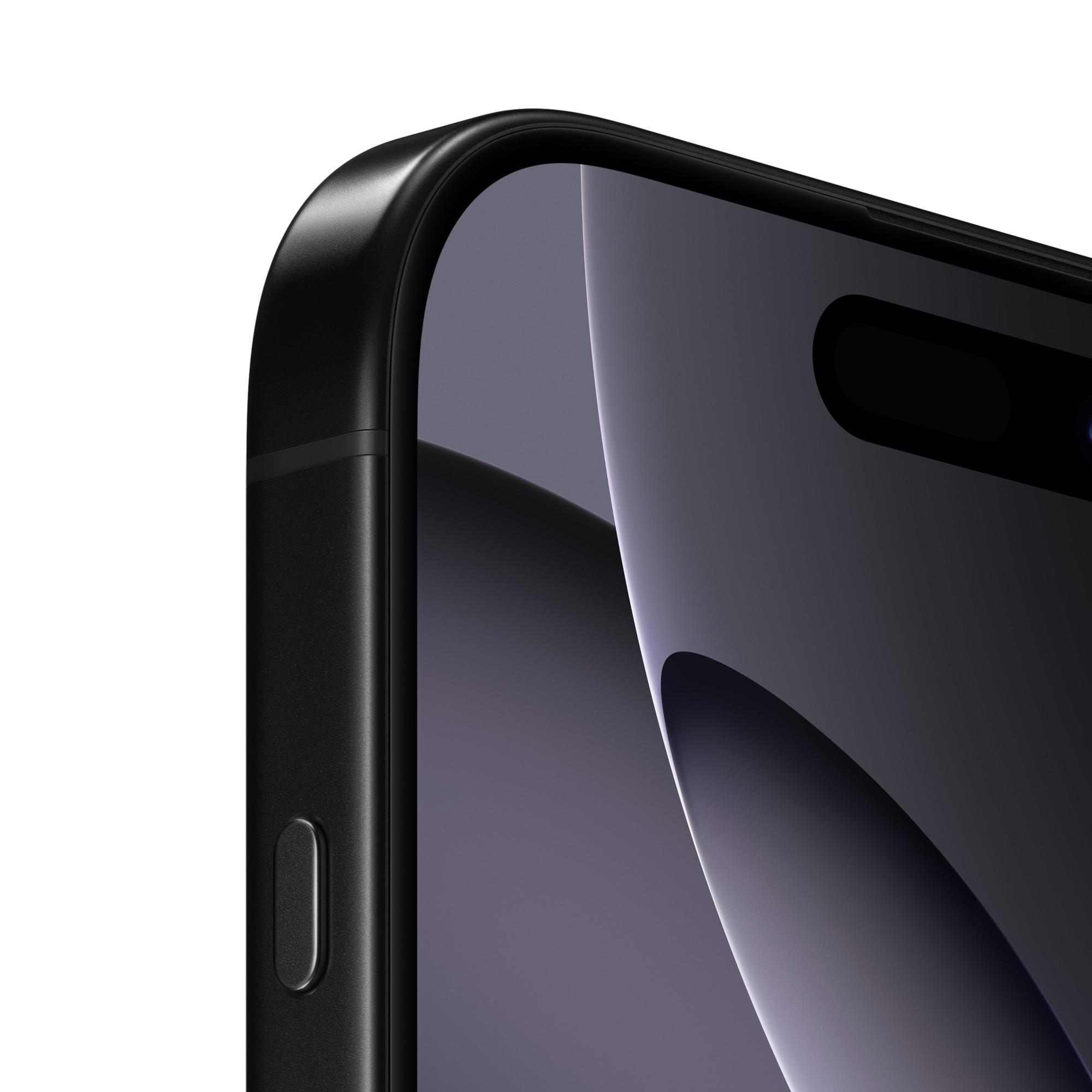 66bed0e3-8da6-4714-994a-3f136113df3a iPhone 16 Pro Max su juodu titanu, šoninis vaizdas, matomas ekranas ir kameros