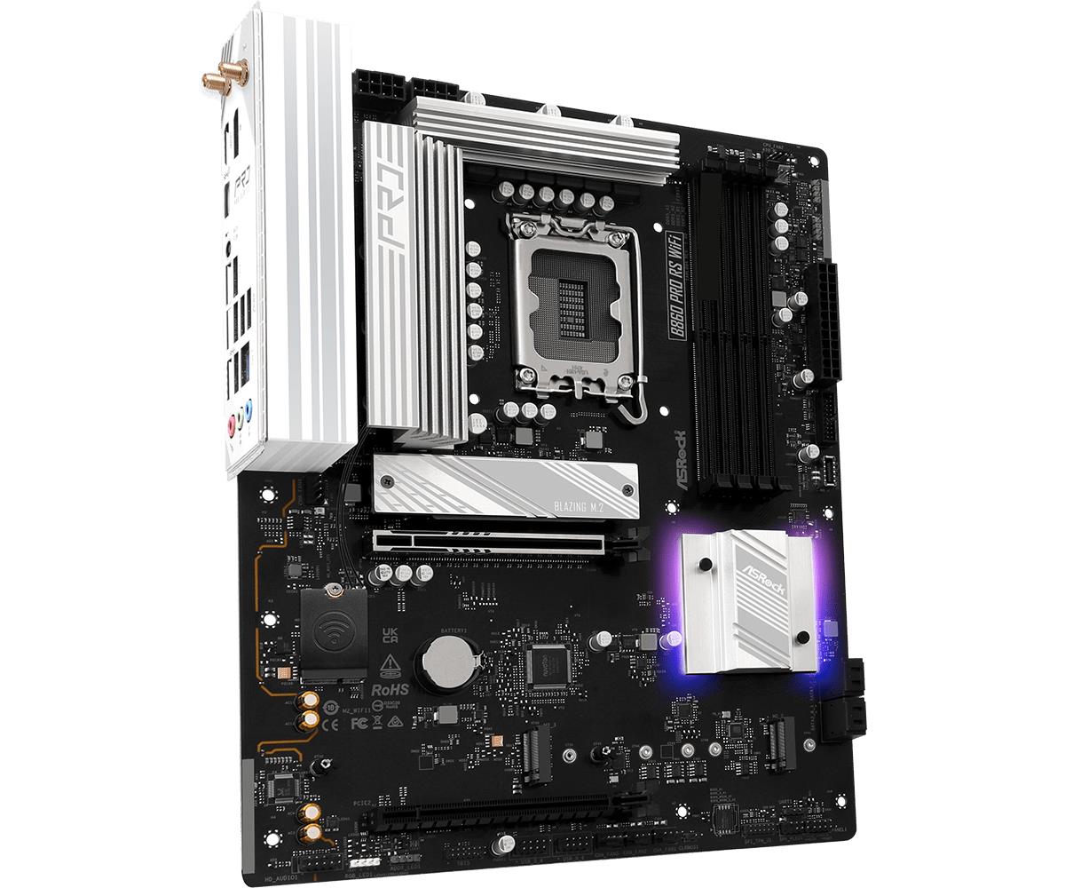 69a05d38-a734-43a1-ae3c-4a312540404e-1 Motininė plokštė ASRock B860 PRO RS WIFI, šoninis vaizdas su jungtimis