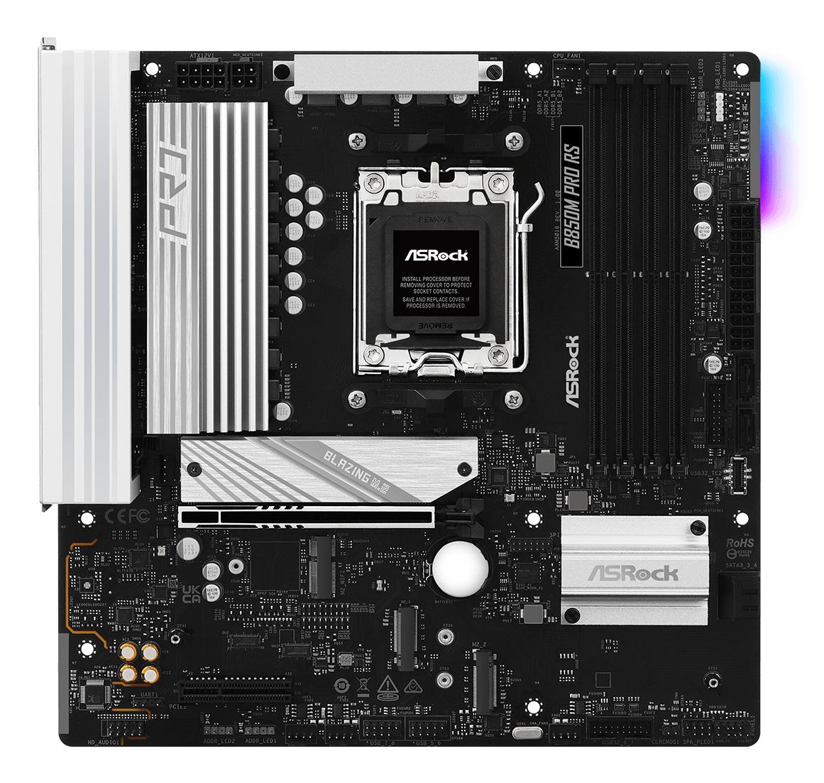 75dc64cd-b489-4a4d-b3b7-7a5be8694044-1 Motininė plokštė ASRock B850M PRO RS su matomais SATA jungčių išdėstymais