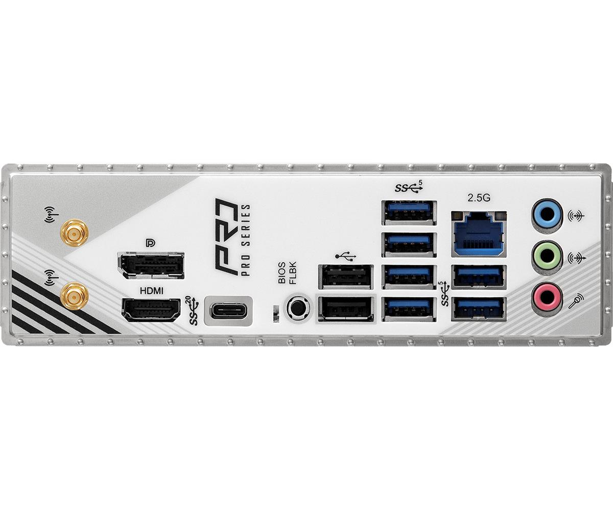 7a4be1cd-b462-4ebc-921a-162a4d157a59-1 Motininė plokštė ASRock B860 PRO RS WIFI, viršutinė pusė su jungtimis ir lizdais