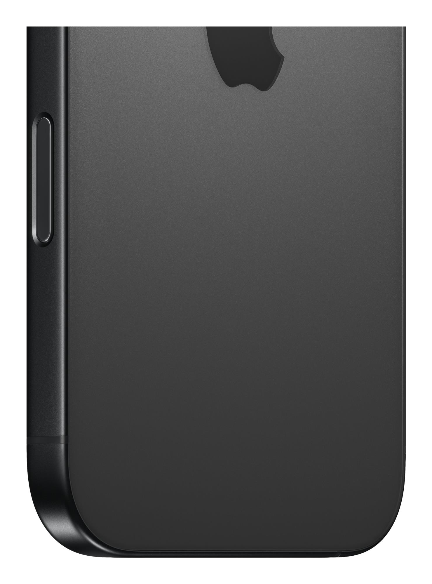914e96a0-7f29-4df6-a09b-ead0cb9c104d iPhone 16 Pro Max su juodu titanu, matomas iš šono, rodo kameros išdėstymą