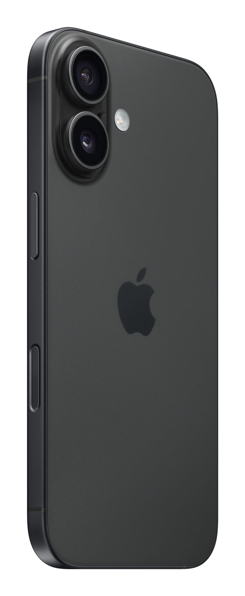 b189d333-21e8-409c-9f64-ffd602af1b8f iPhone 16 juodas, šoninis vaizdas su ekrano ir kameros detalėmis