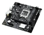 Motininė plokštė ASRock H610M-H2/M.2, vaizdas iš šono su aiškiai matomais jungčių išdėstymais