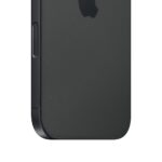 iPhone 16, juodas, matomas iš šono su ekrano ir kamerų detalėmis
