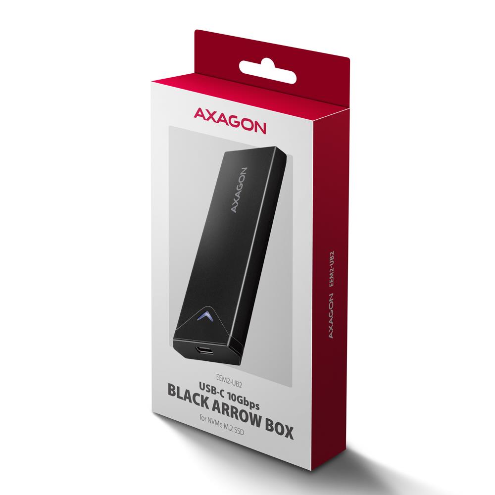 0a2ab0e7-85f2-49d3-9340-23b237b489e7 AXAGON EEM2-UB2 metalinė dėžutė, matoma iš šono, su USB-C jungtimi