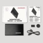 AXAGON EE25-A6C išorinis dėklas, matomas iš šono su USB-C jungtimi