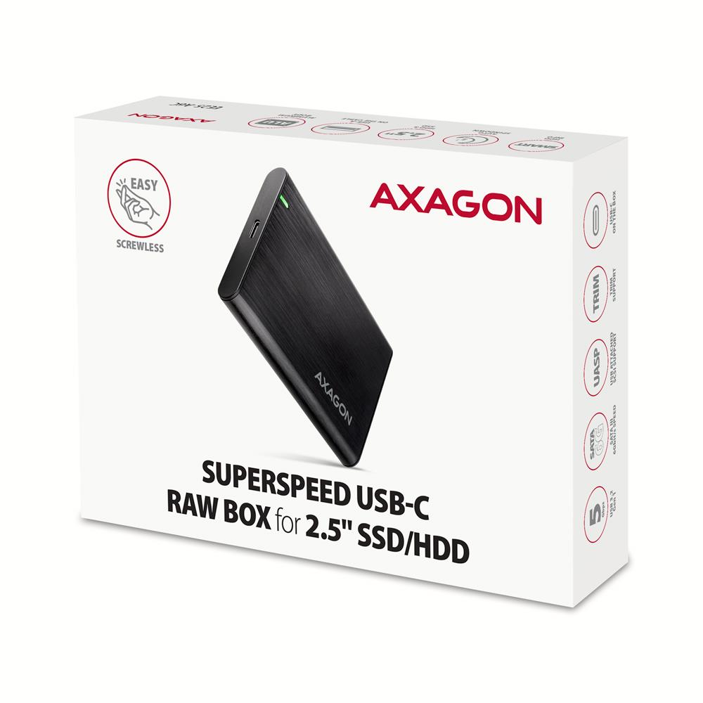62f18e9e-4400-49cc-a098-1296a3ed2c3e AXAGON EE25-A6C išorinis dėklas, matomas iš šono, su USB-C jungtimi
