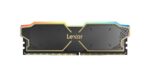 Lexar THOR DDR5 32 GB atmintis, artimas vaizdas su RGB apšvietimu