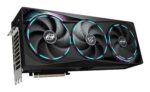 Vaizdo plokštė Gigabyte AORUS GeForce RTX 5070 Ti MASTER 16G iš šono, rodant prievadus