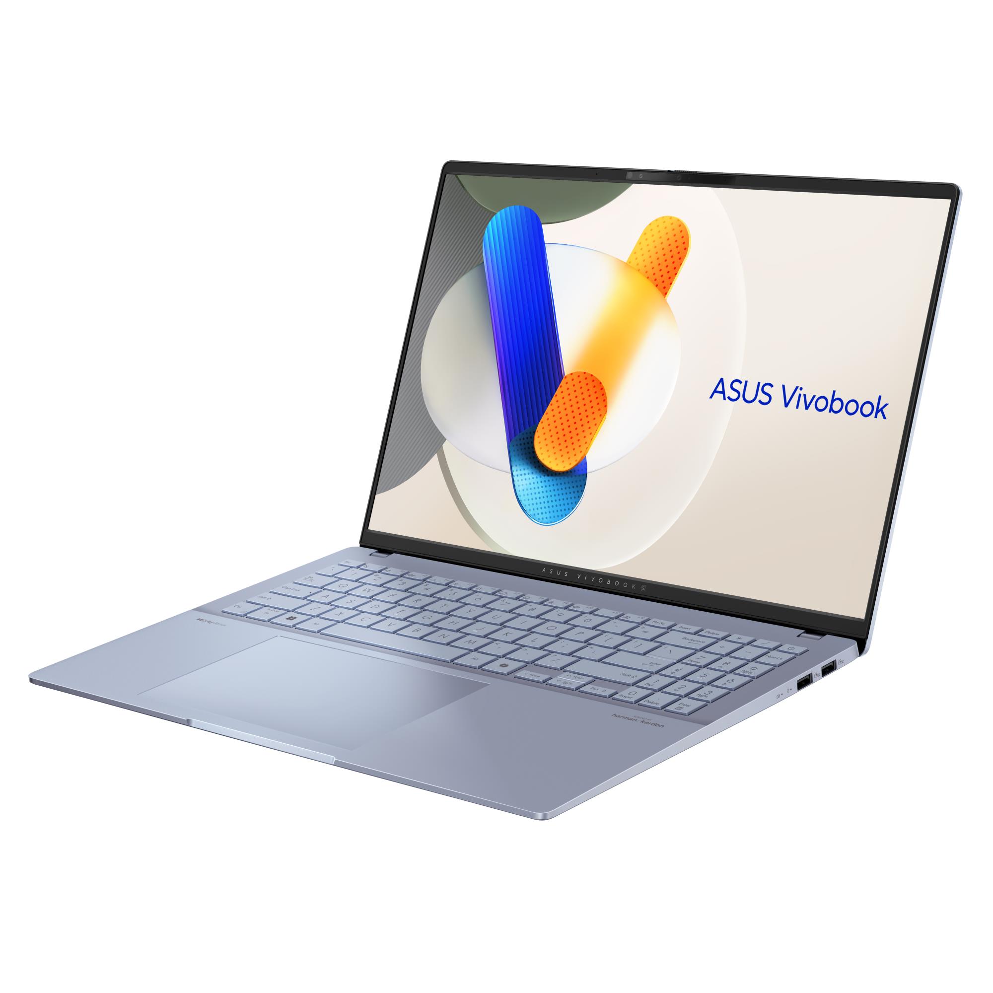 97b3d5da-ff6c-45ef-9ad4-aaa89179bf31 Nešiojamas kompiuteris Asus Vivobook S 16, matomas iš šono, su atidarytu ekranu