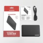 AXAGON EE25-SLC išorinis dėklas, matomas iš šono su USB-C jungtimi