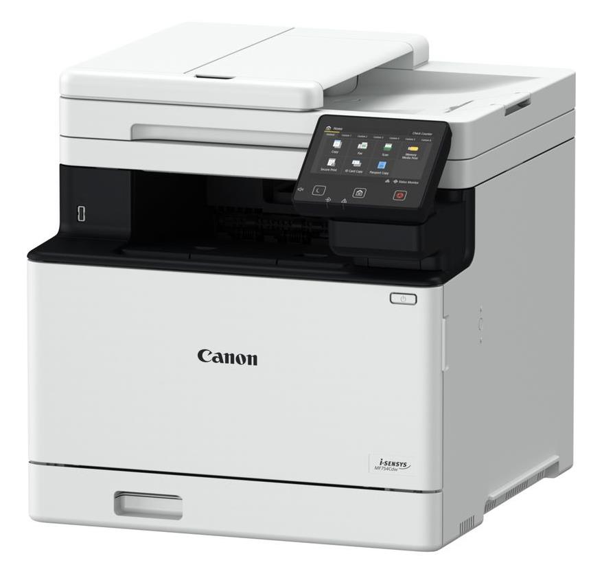 b13f0396-be22-4eee-959f-0382ffd7743f Canon i-SENSYS MF750 spausdintuvas, matomas iš šono su atidarytu dangčiu