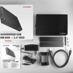 AXAGON EE35-XA3 išorinis dėklas, matomas iš šono, su USB 3.2 jungtimi