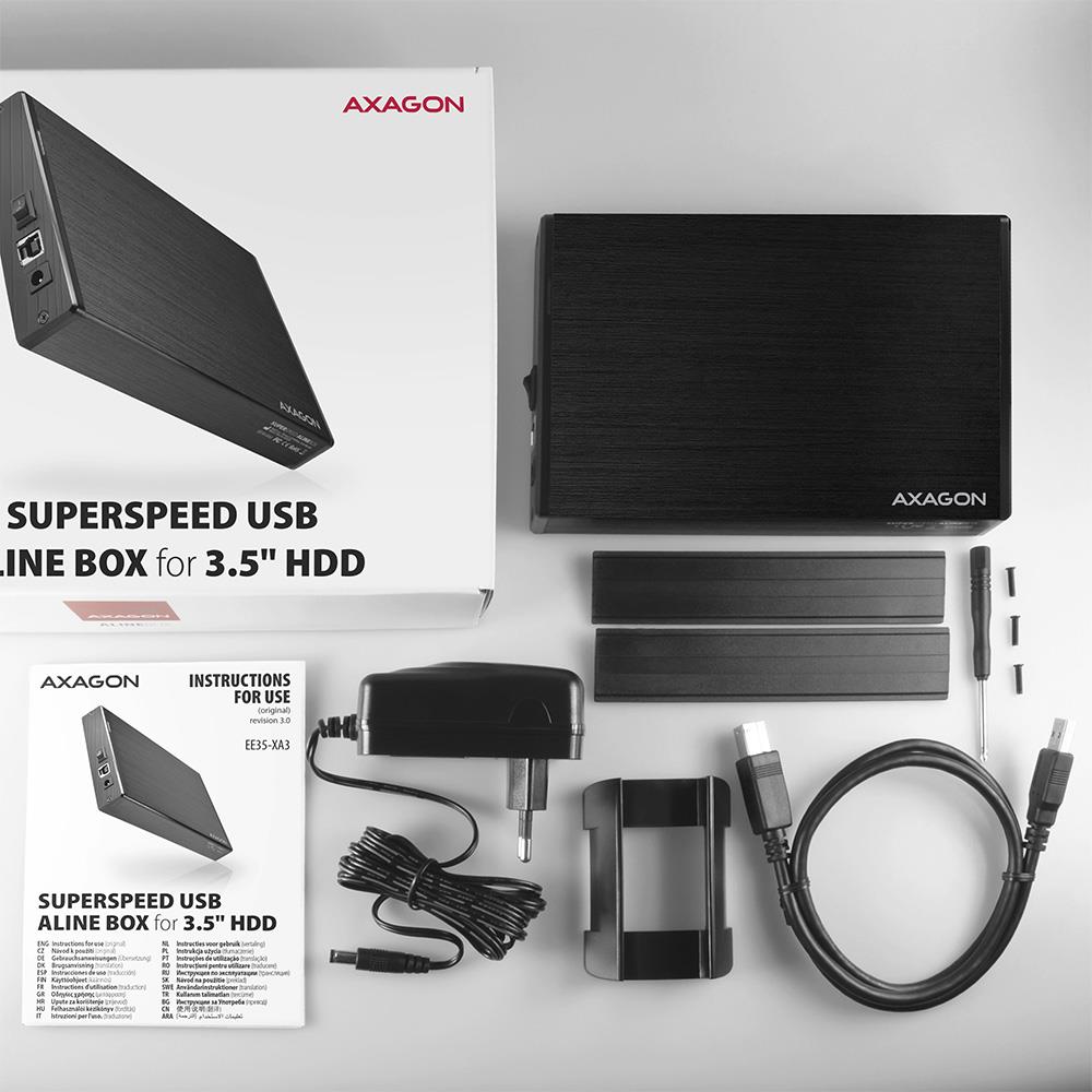cb63baf0-c561-4750-a329-5499bcf55ef6 AXAGON EE35-XA3 išorinis dėklas, matomas iš šono, su USB 3.2 jungtimi