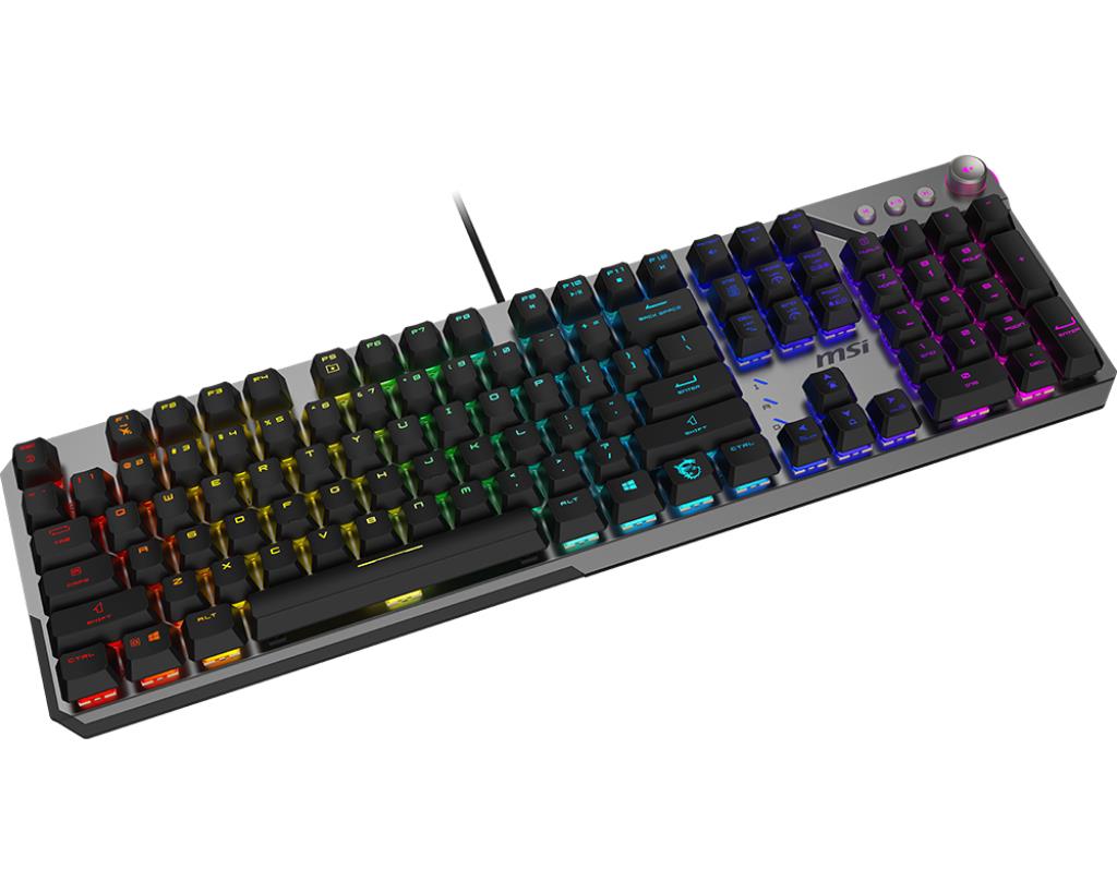 36c13bf5-9a62-4a64-8fed-fb34415bf683 Klaviatūra MSI STRIKE 600 SILENT US, šoninis vaizdas su RGB apšvietimu