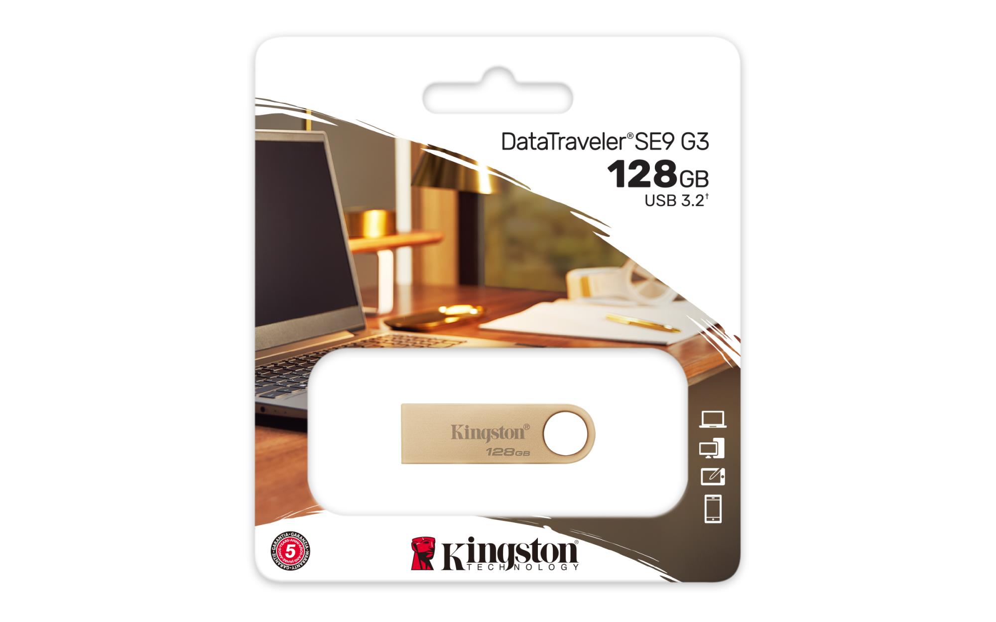 54dab5c7-95fa-4949-be75-e22b5e3daad1 USB atmintinė Kingston DataTraveler SE9 G3, aukštas greitis ir auksinė spalva