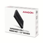 Ribotas AXAGON EE25-GTR USB-C dėklas, matomas iš šono, su prijungtu kabeliu