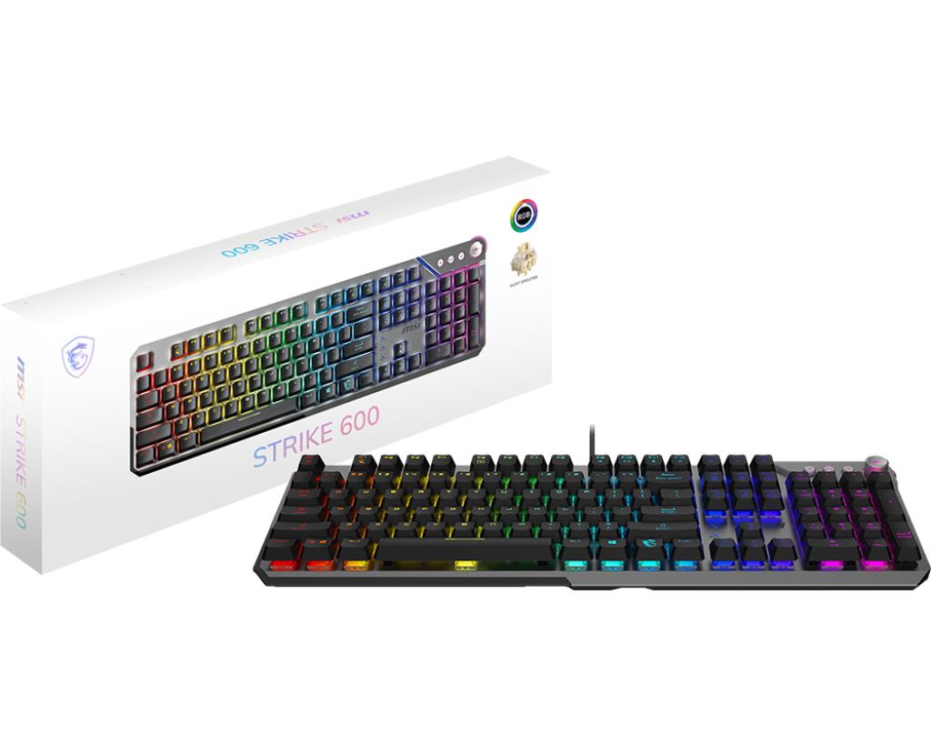 b7c5c3b8-eb1c-403f-8d21-821dfd14b1ac Klaviatūra MSI STRIKE 600 SILENT US, šoninis vaizdas su RGB apšvietimu