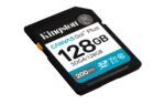 Kingston Canvas Go! Plus 128 GB SD kortelė, matoma iš viršaus