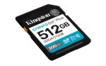 Kingston Canvas Go! Plus 512 GB SD kortelė, artimas vaizdas