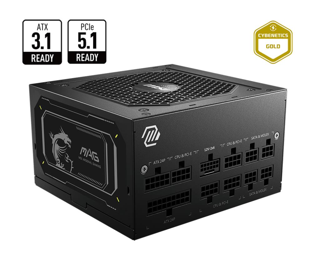 37b39f7f-c628-4d03-aca8-5f37e14799c3 Maitinimo blokas MSI MAG A750GL PCIE5 II, matomas iš šono su jungtimis