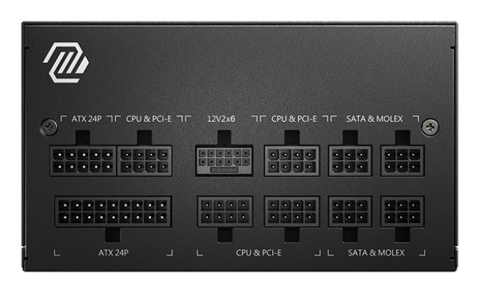 e9128397-bc32-4872-94c2-4dc80b8d7a30 Maitinimo blokas MSI MAG A750GL PCIE5 II, šoninis vaizdas su jungtimis