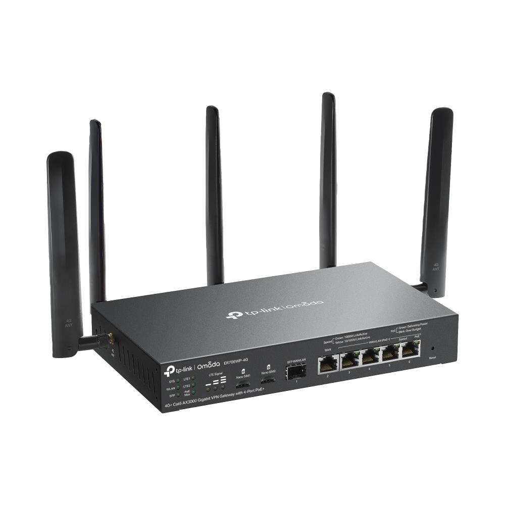 efff57ef-3fa6-494b-b2c3-c41e4f37b37b TP-LINK ER706WP-4G su matomais prievadais ir antenomis iš šono
