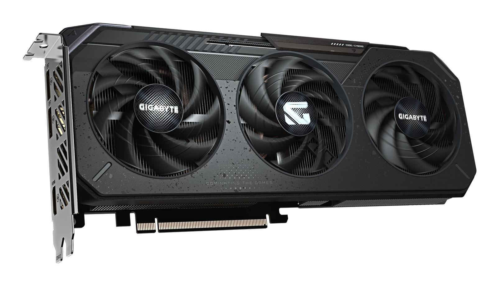 2303e641-7caf-4d46-abaa-25cea1b5a017 Vaizdo plokštė Gigabyte Radeon RX 9060 XT, šoninis vaizdas su HDMI ir DisplayPort prievadais